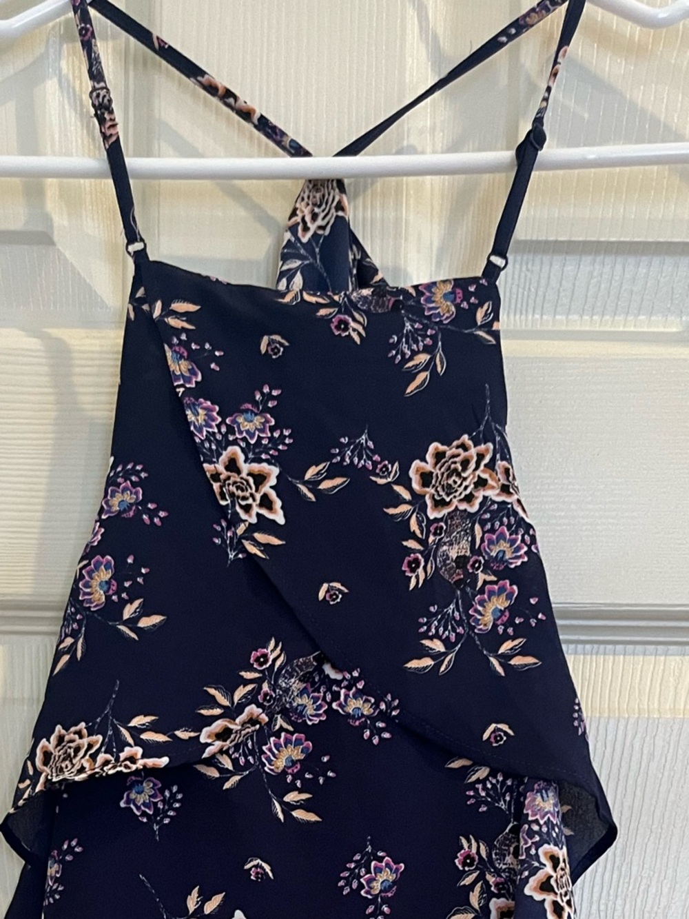 PINK ROSE Navy Floral Ruffle Halter Tank - Picture 5 of 6
